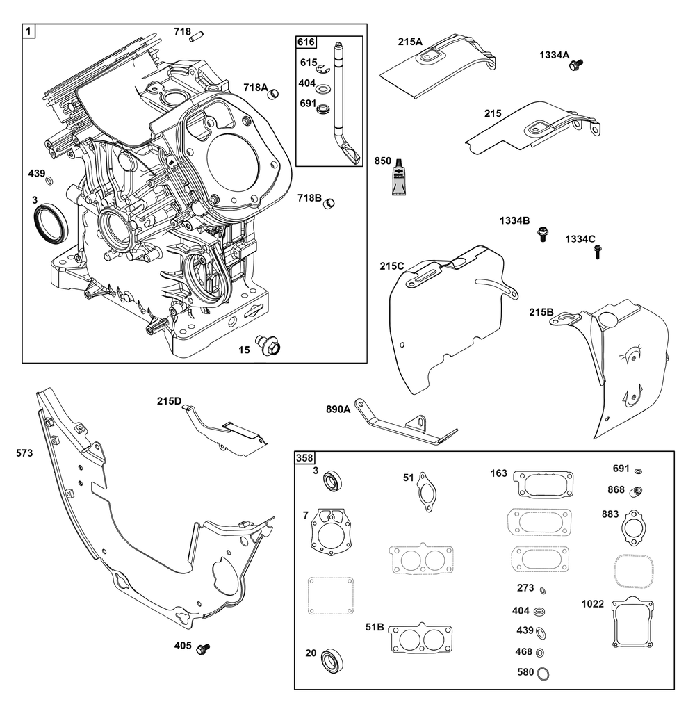 Cylinder Group Diagram and Parts List for 613477-0273-J1 400000 - 699999 Briggs and Stratton Engine